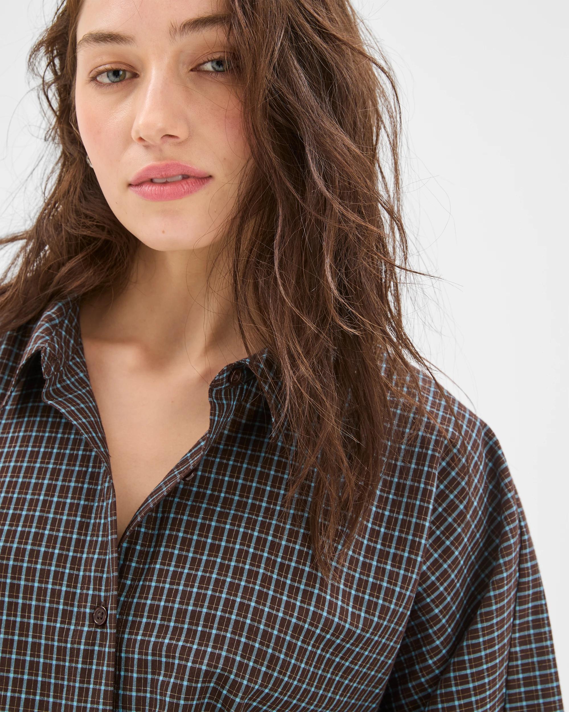 3 Lily Loves Australian Cotton Blend Oversized Shirt DEEP SEA CHECK, 3 of 7