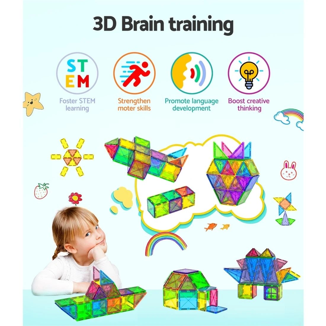 5 Keezi 100pcs Kids Magnetic Tiles Blocks Building Educational Toys Children Gift - Multi, 5 of 5