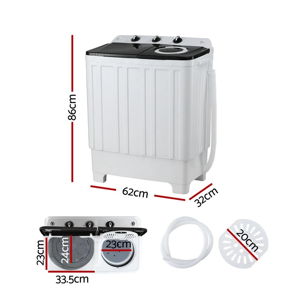2 Devanti Portable Washing Machine Twin Tub 7KG - White, 2 of 8
