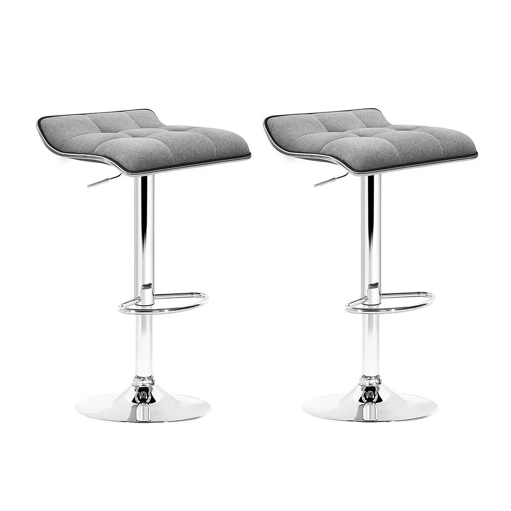 1 Artiss 2x Bar Stools Linen Padded Gas Lift - Grey, 1 of 7