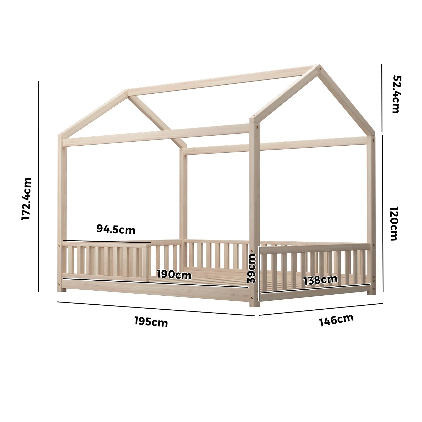 4 Oikiture Kids Wooden Bed Frame House Beds Platform Double Natural Timber Pine
 - Natural, 4 of 10