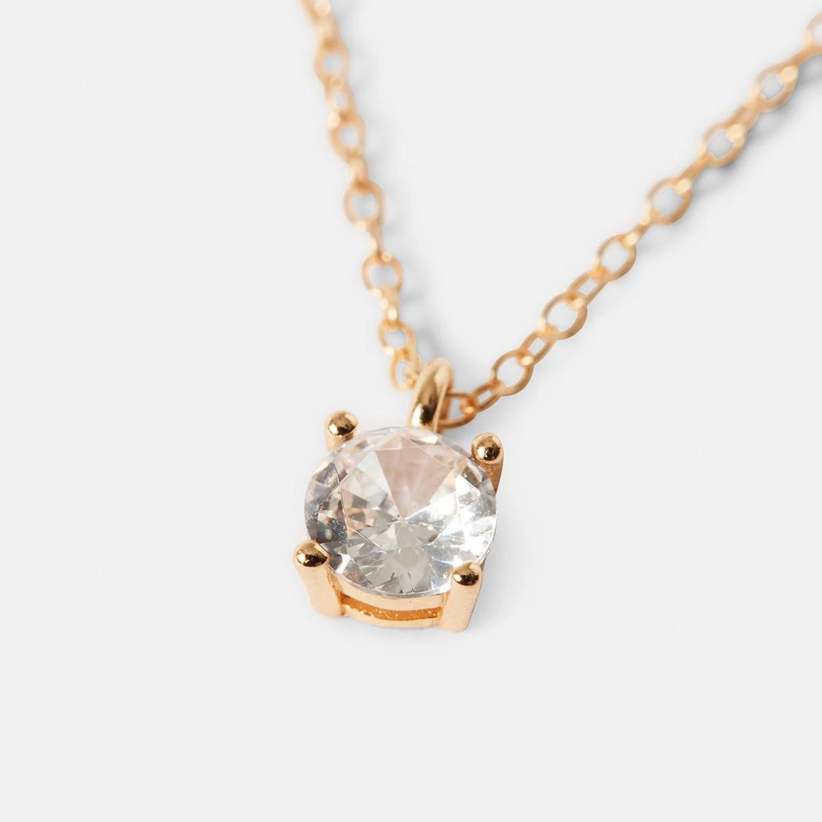 1 Cubic Zirconia Pendant Necklace - Silver Tone Gold, 1 of 4
