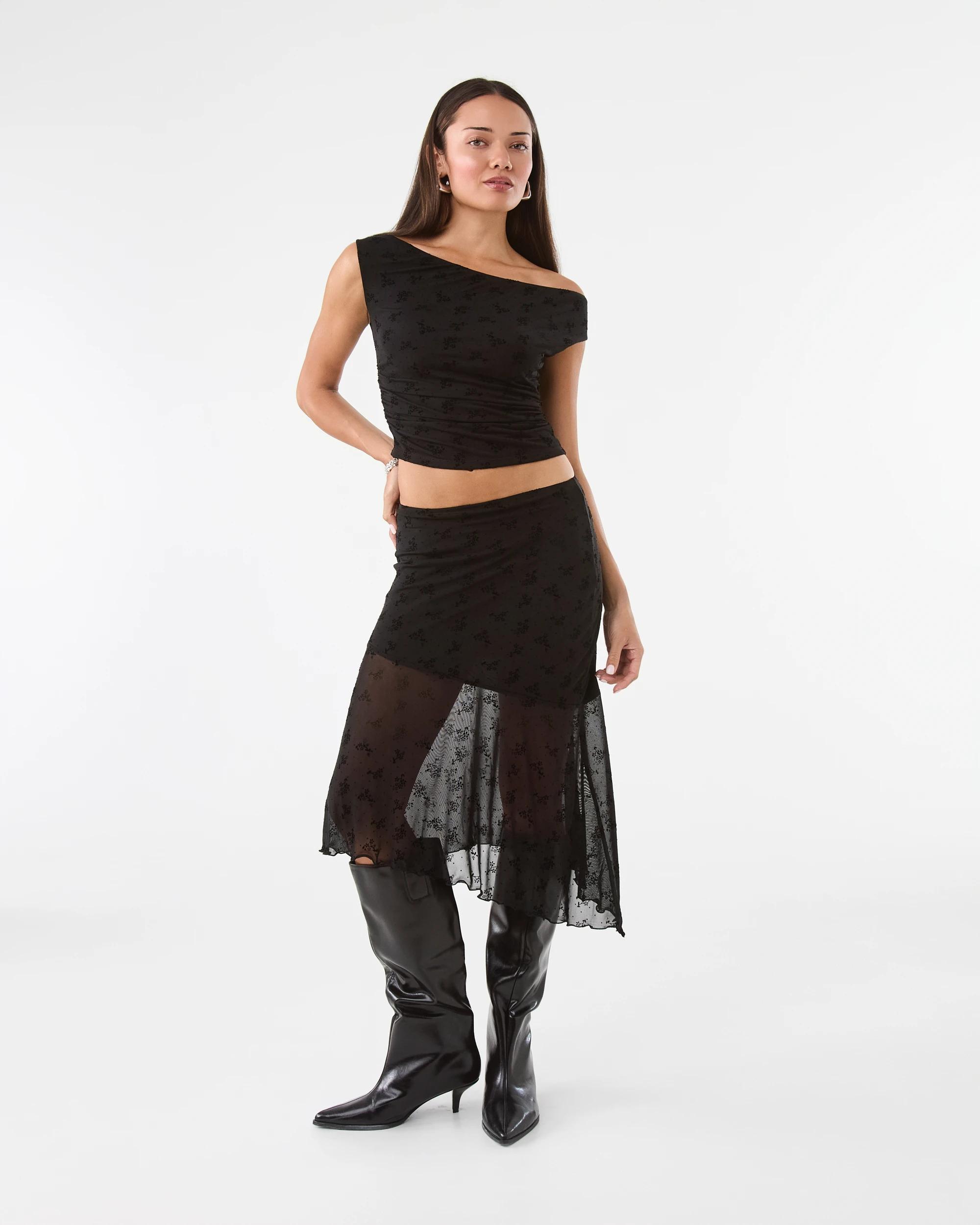2 Off The Shoulder Burnout Top Black, 2 of 8