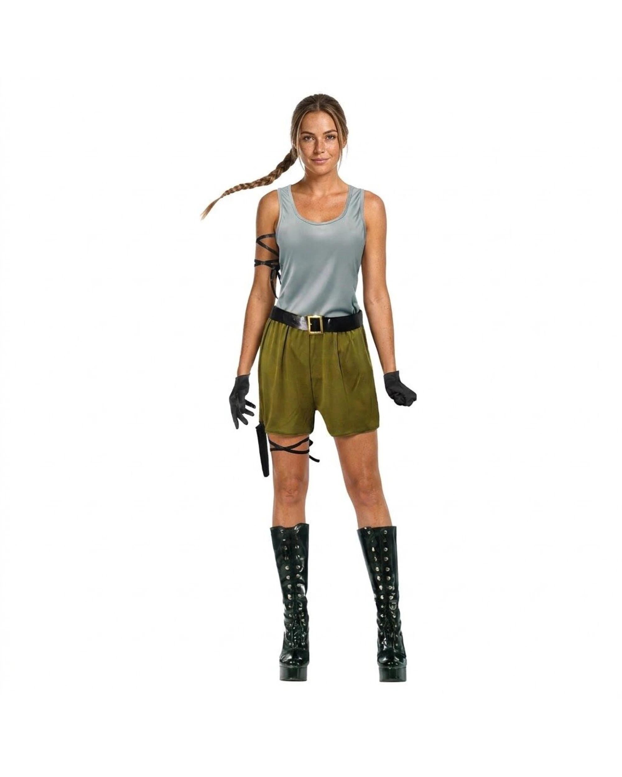 1 BR Costumes Adult Adventurer Girl Costume Top Shorts Holster Gloves Set XS/S M/L M/L MULTI, 1 of 2