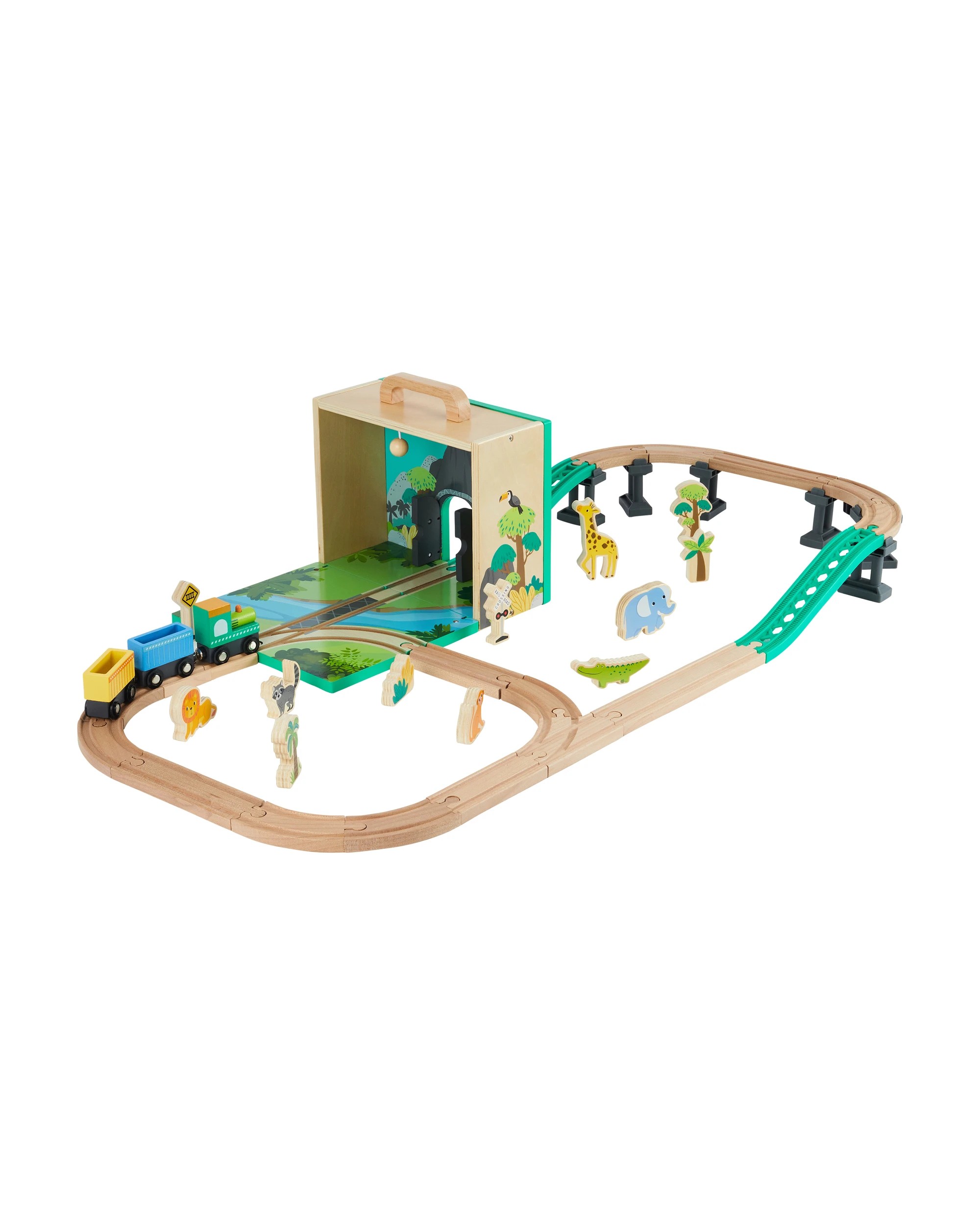 3 41 Piece Wooden Jungle Train Set with Case, 3 of 9