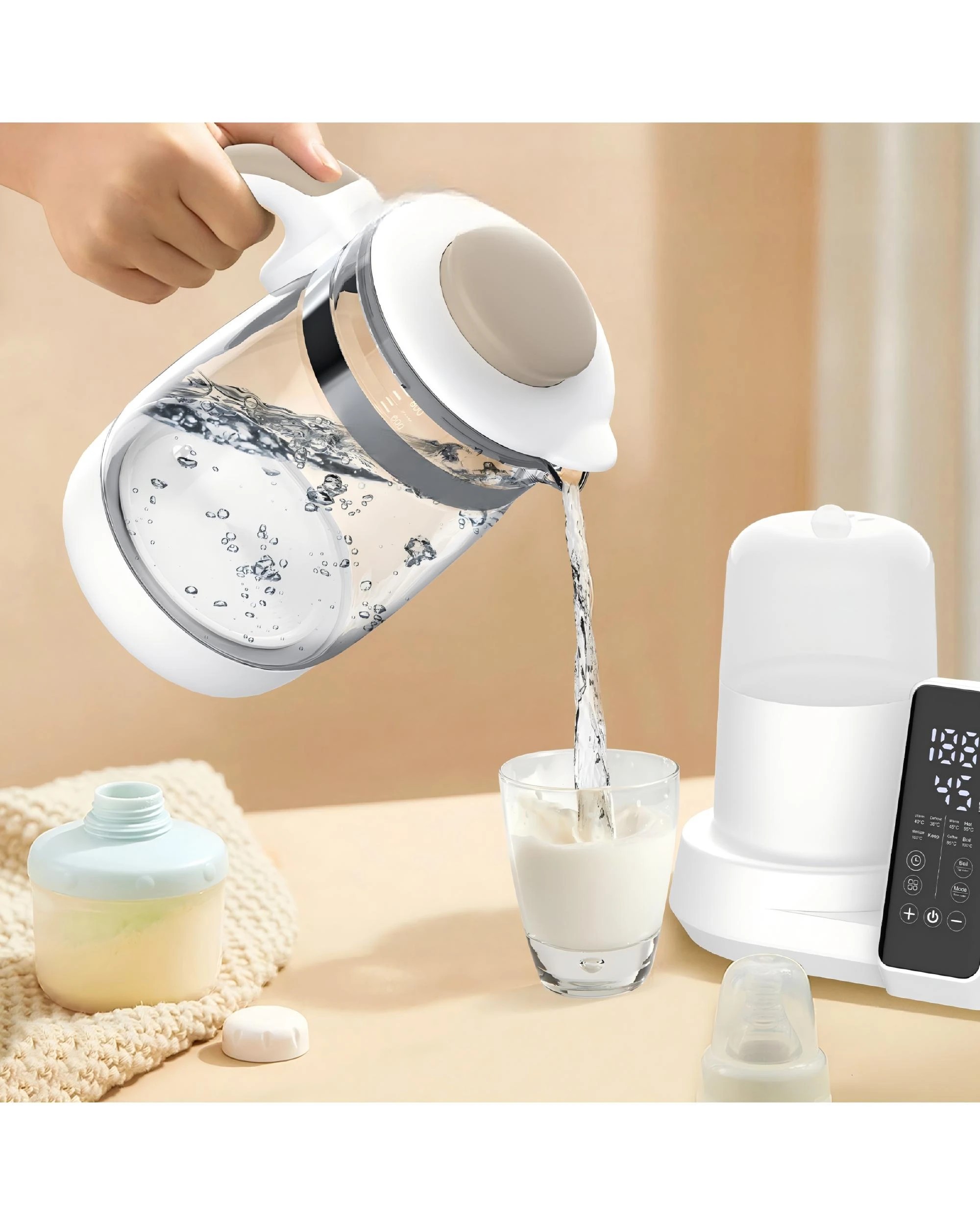 4 Advwin Baby Bottle Warmer, Multifunctional Baby Bottle Steriliser, with 1.2l Electric Baby Kettle, Accurate Temp Control, 4 of 7