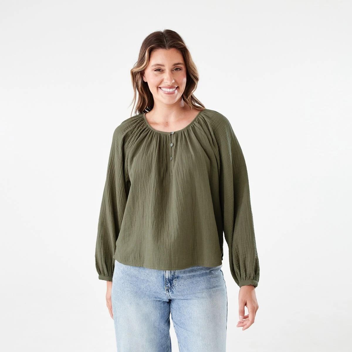 1 Long Sleeve Double Cloth Top PAVEMENT GREY, 1 of 6