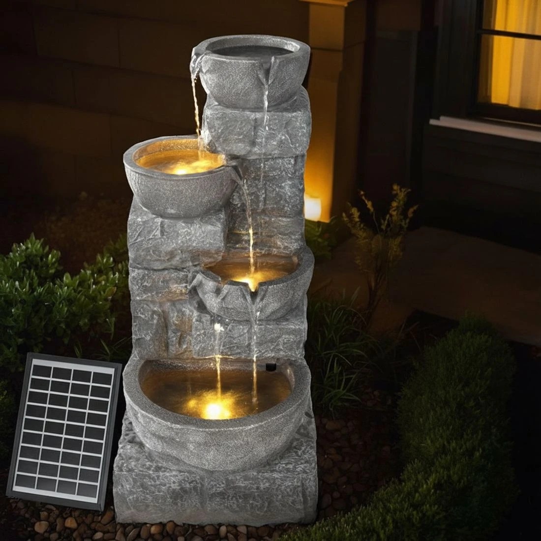 5 Gardeon Solar Fountain Water Feature Outdoor LED Lights - Grey, 5 of 6