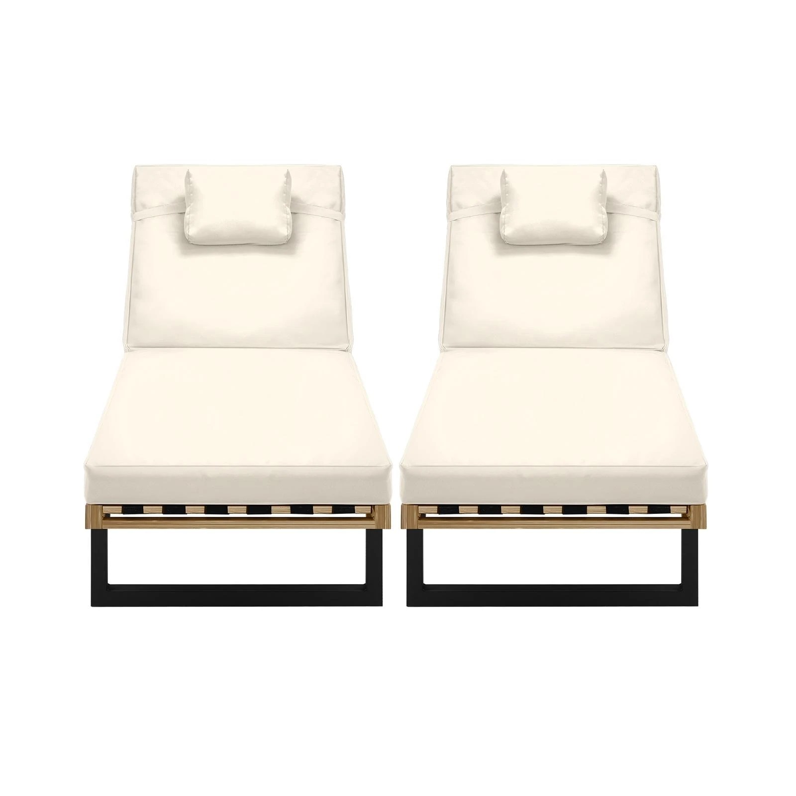 6 Livsip 2x Sun Lounge Outdoor Lounger Patio Furniture Setting Day Bed Garden
 - Beige, 6 of 9