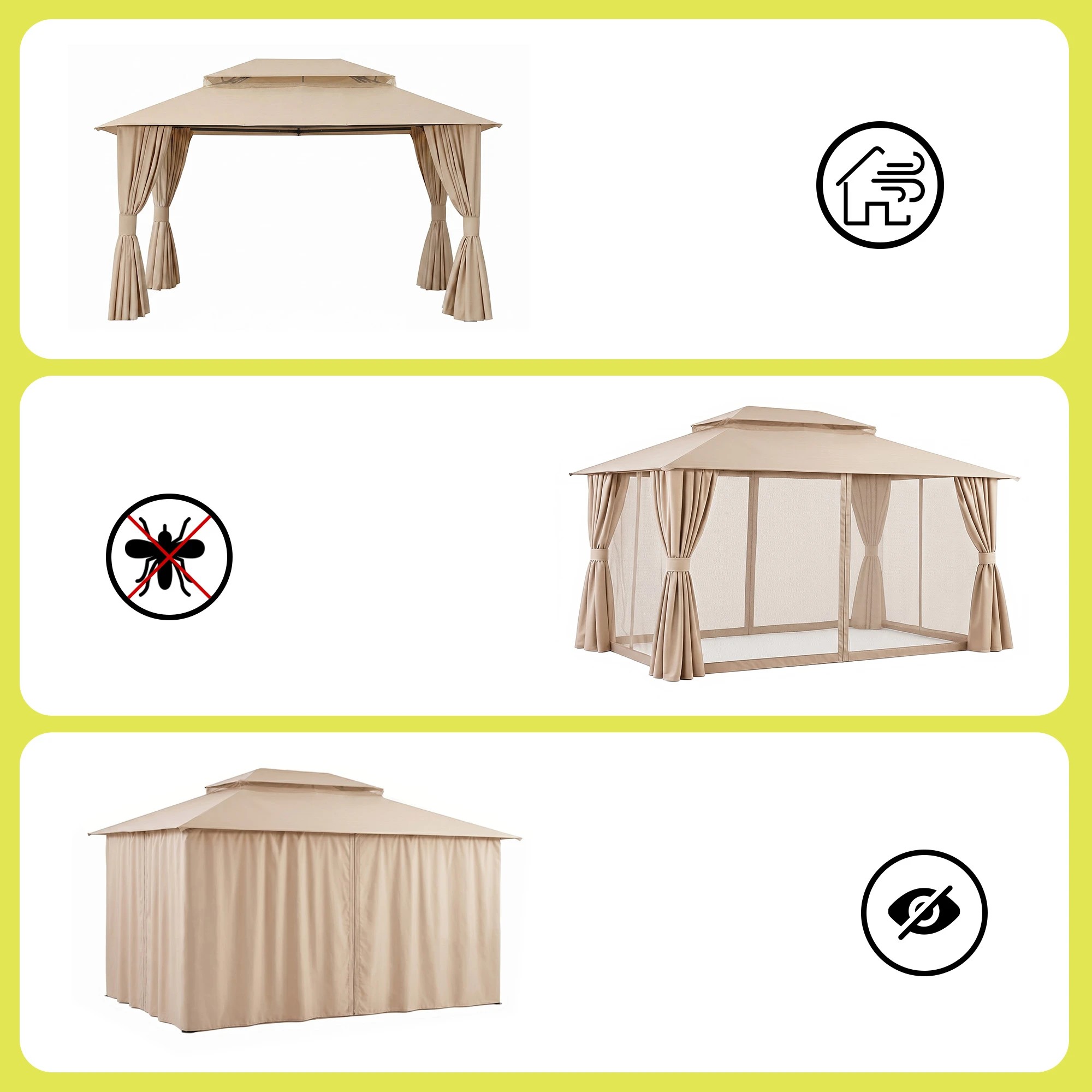 7 Instahut Gazebo 3x4m Canopy Outdoor Steel Frame Patio Tent Curtains Marquee - Beige, 7 of 7
