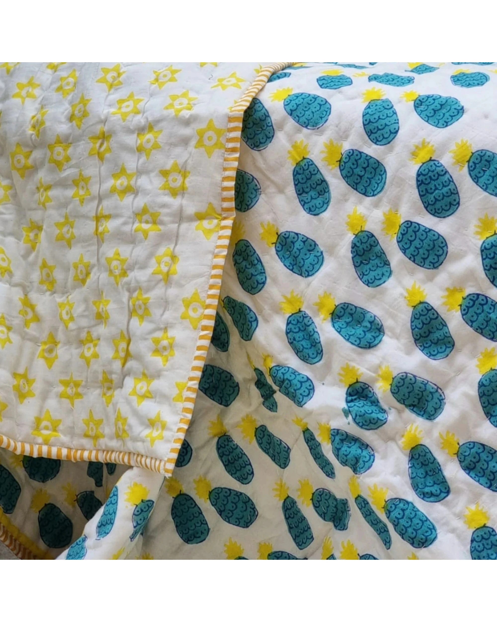 2 Kolka GOTS Certified Organic Cotton Reversible Baby Quilt (100x120cm) - Blue Pineapple, 2 of 3