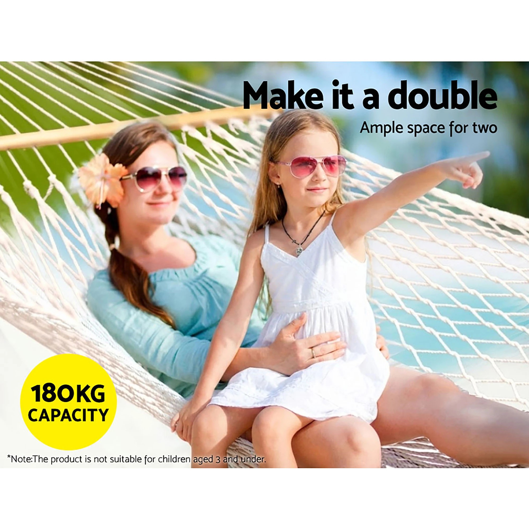 3 Gardeon Hammock Bed Outdoor Chair Camping Hanging Hammocks Mesh 2 - Beige, 3 of 6