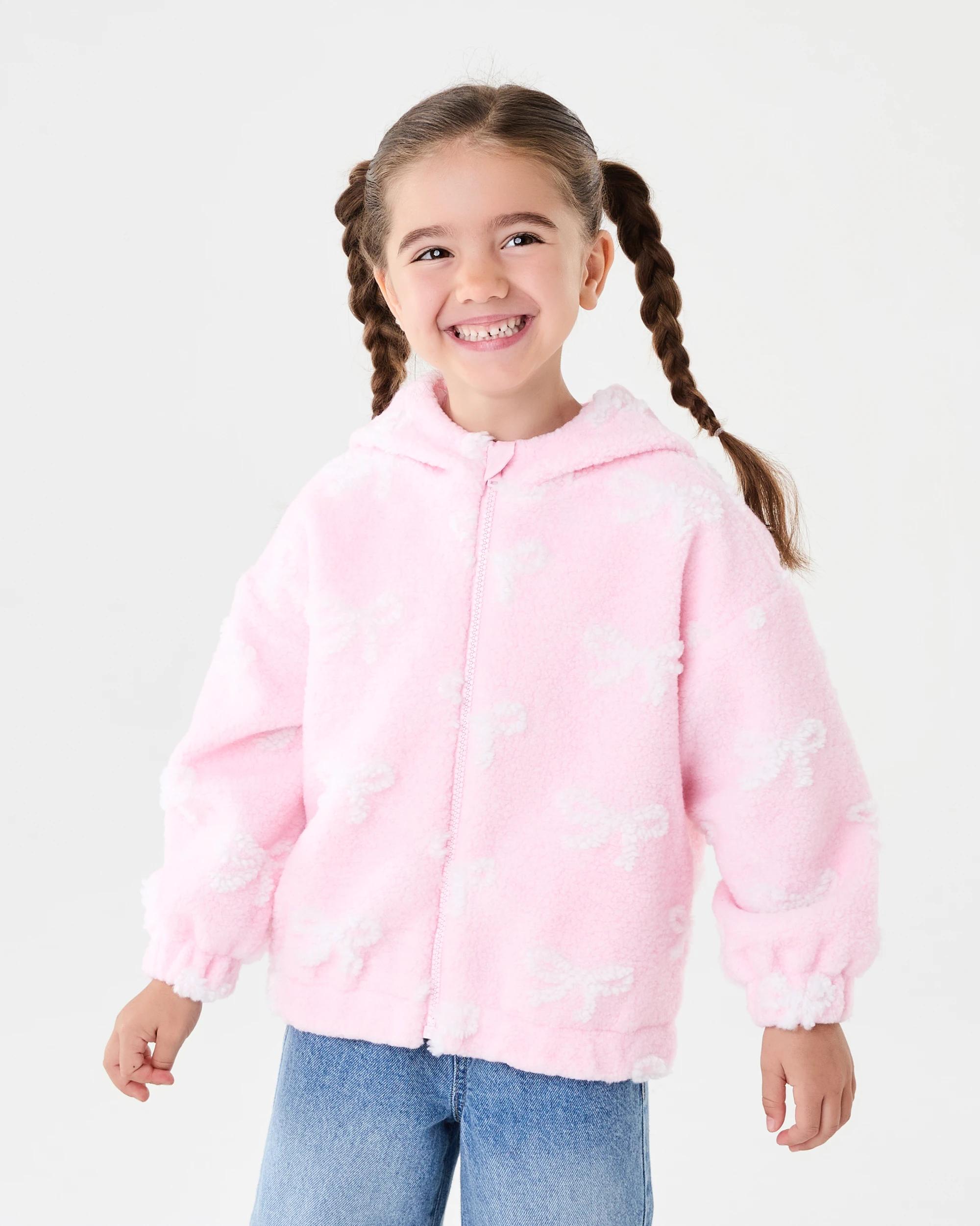 2 Sherpa Lined Zip Through Hoodie Pink Bow, 2 of 10