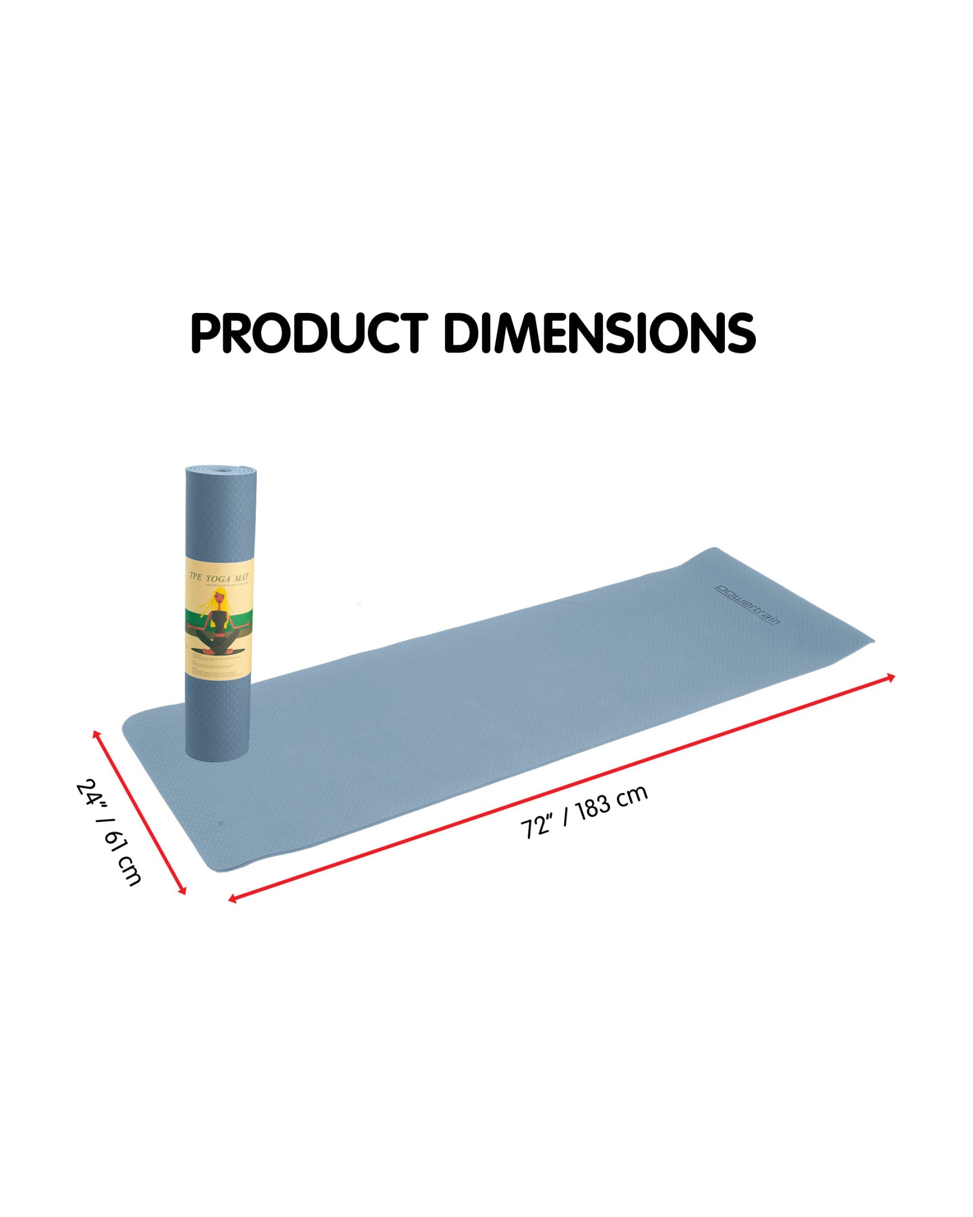 3 Powertrain TPE Pilates Exercise Yoga Mat Workout 6mm Home Gym 183cm - Blue, 3 of 7