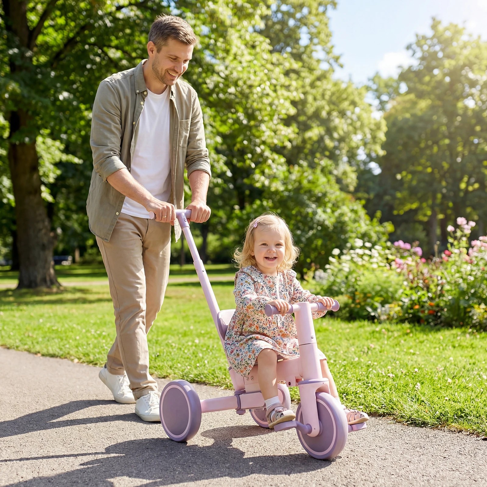5 Advwin 5-in-1 Toddler Tricycle with Push Handle Foldable Kids Balance Bike for Boys and Girls - Purple, 5 of 9