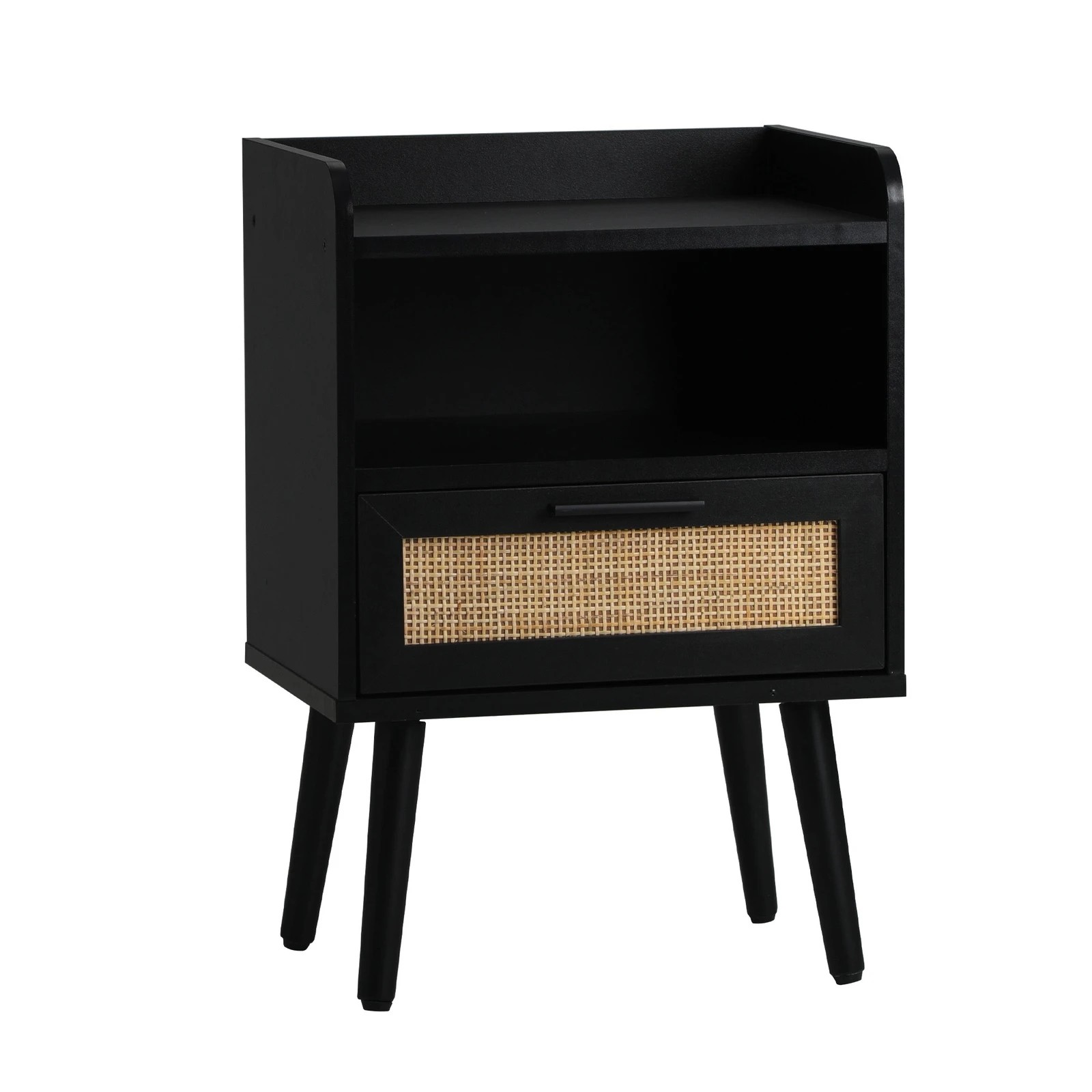 6 Oikiture Bedside Table Drawer Side End Table Nightstand Rattan
 - Black, 6 of 10