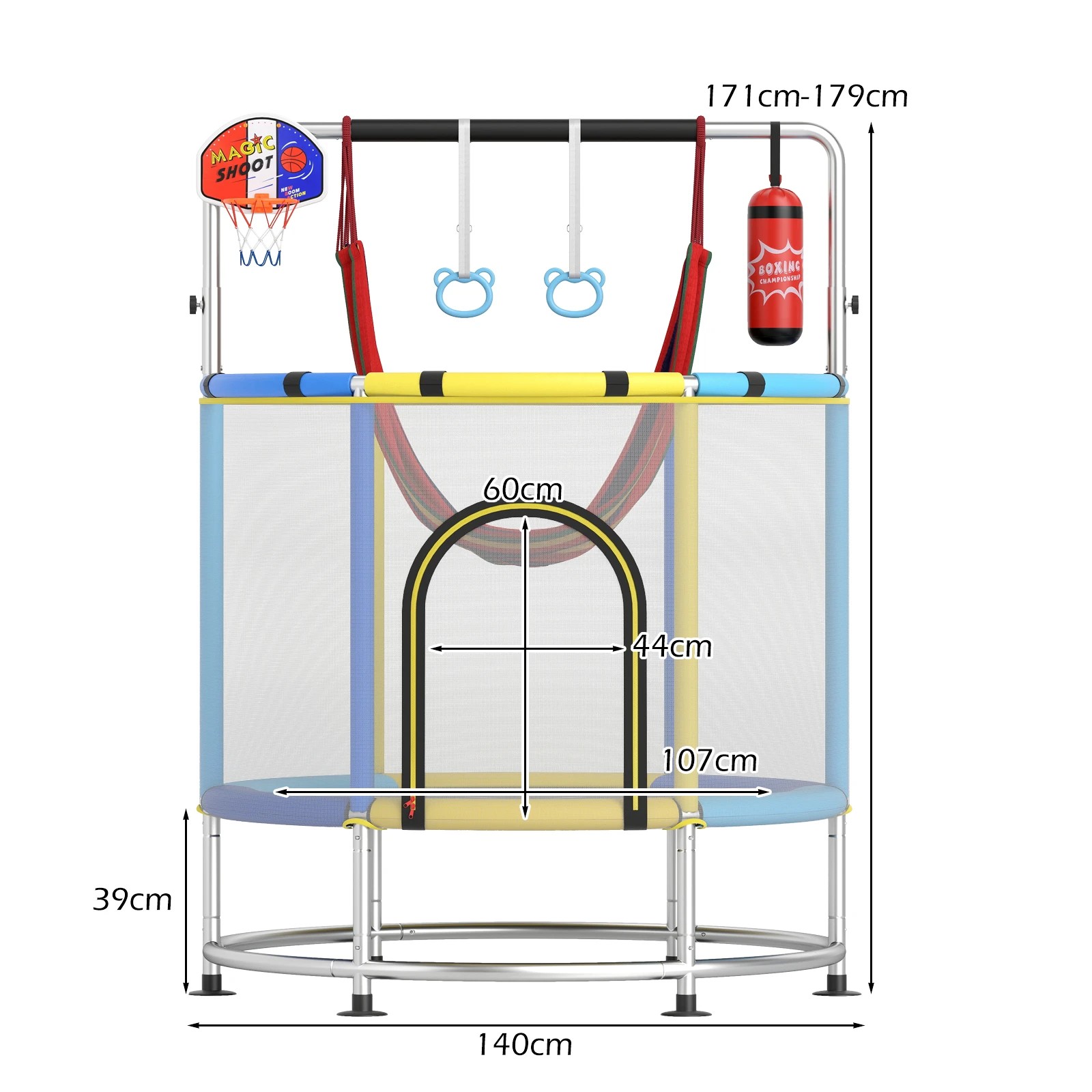 2 Costway Kids Trampoline Toddler Play Activity Center w/Punching Bag Yellow, 2 of 2