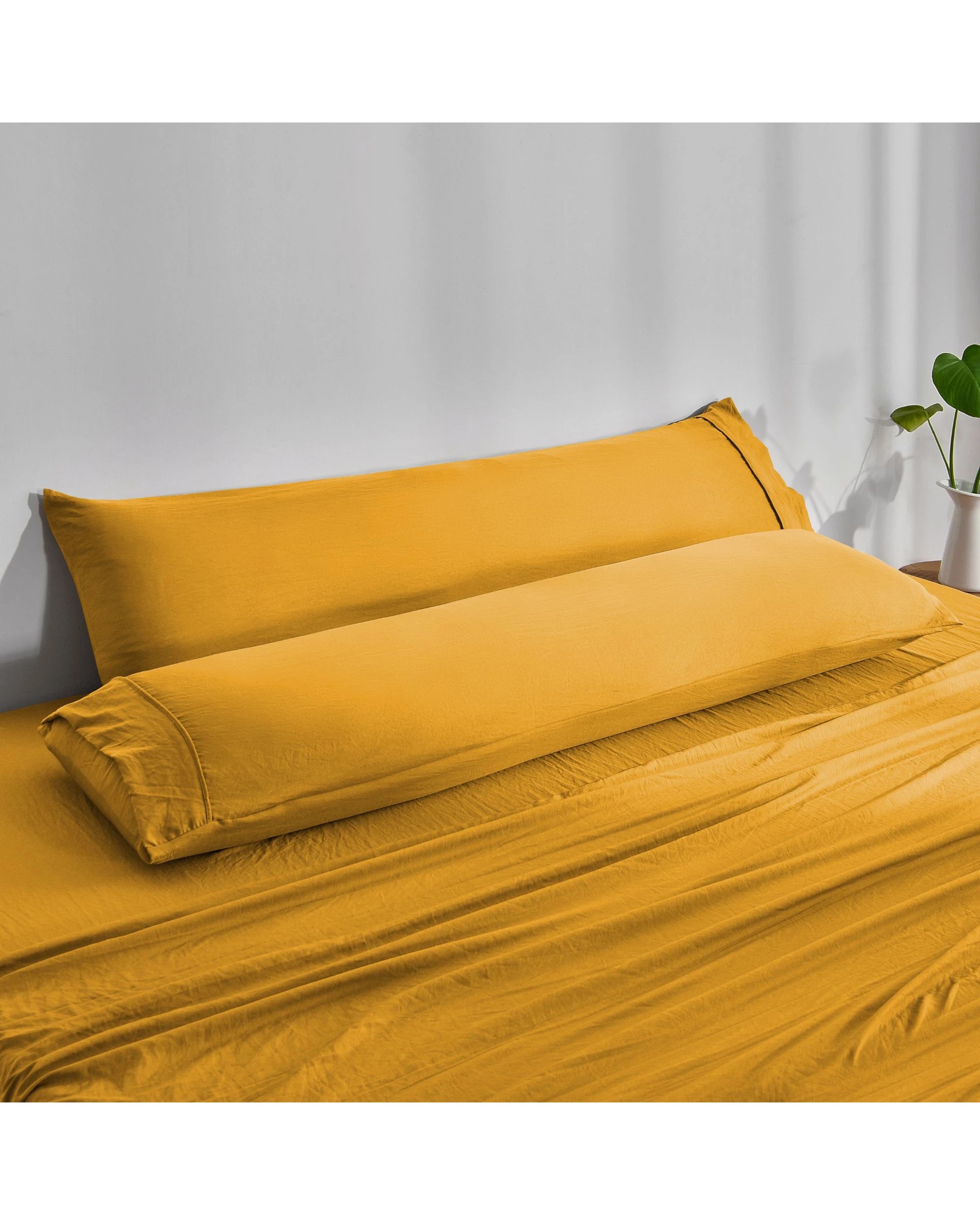 1 Dreamaker Superfine Washed Microfibre Body Pillowcase Twin Pack - Mustard, 1 of 5
