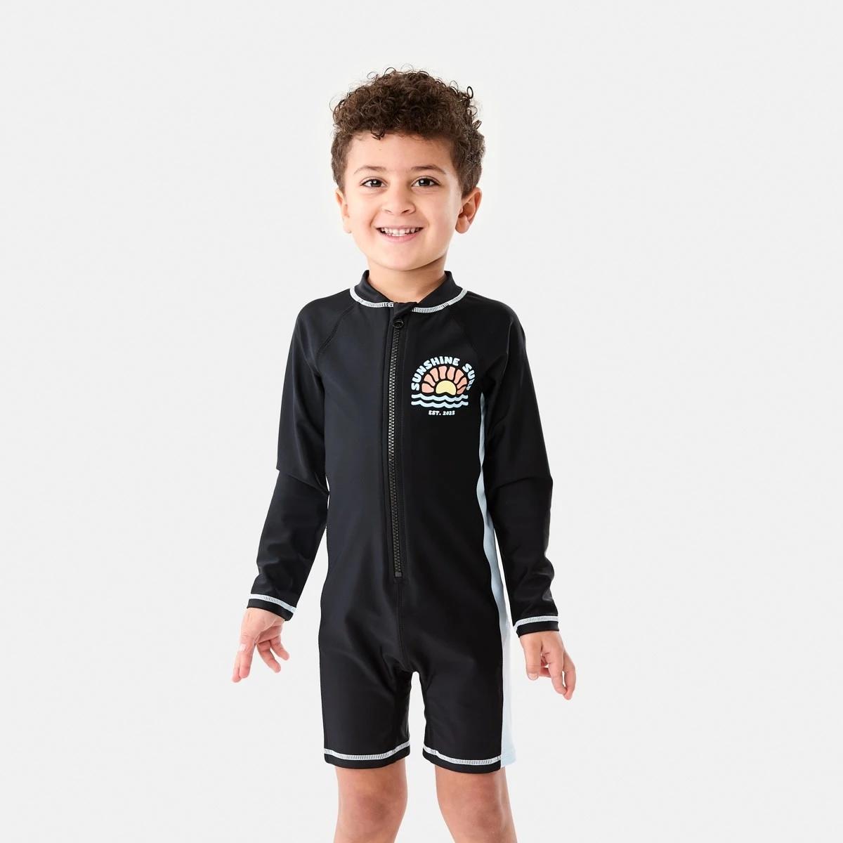 1 Long Sleeve Colour Block Swimsuit SUNSHINE SURF BLACK, 1 of 8