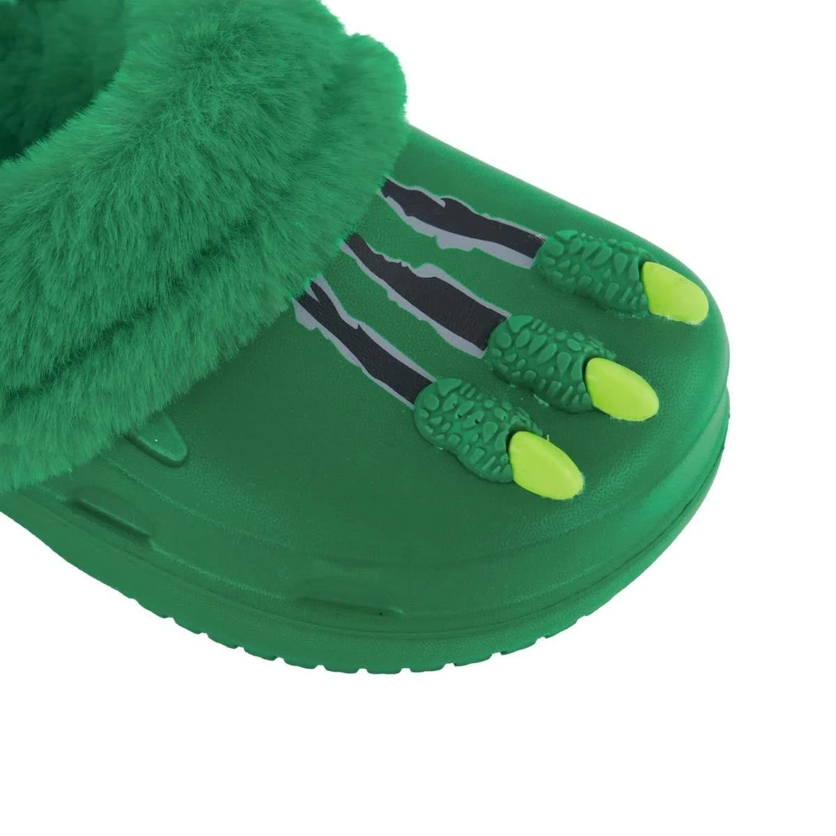 4 Junior Faux Fur Lined Clogs Dino Green, 4 of 4