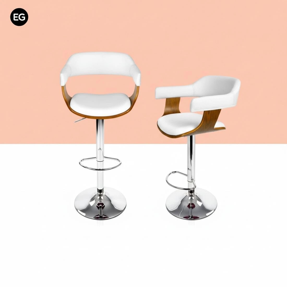 4 4x Artiss Bar Stools Gas Lift Leather with Armrest - White, 4 of 4