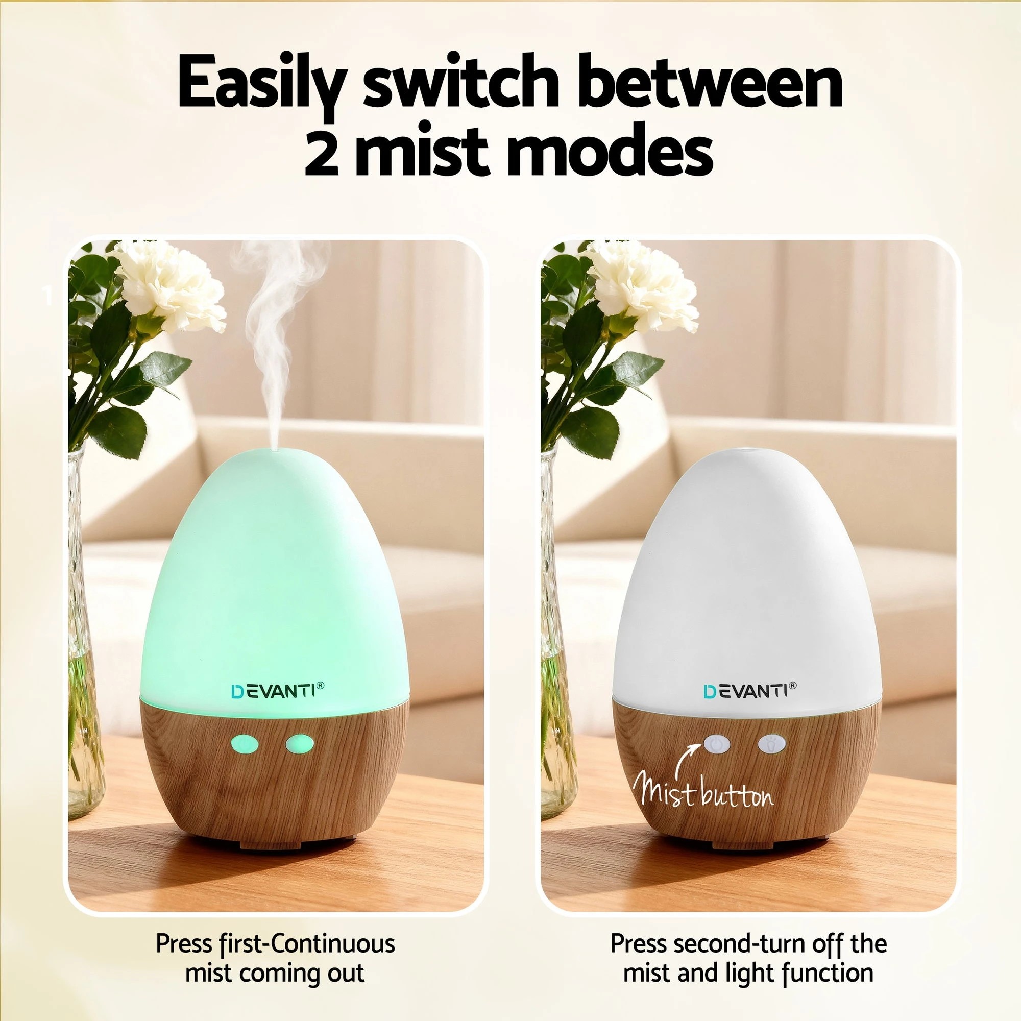 4 Devanti Ultrasonic Aroma Diffuser Aromatherapy 130ml LED Lights Iron Humidifier - Multi, 4 of 7