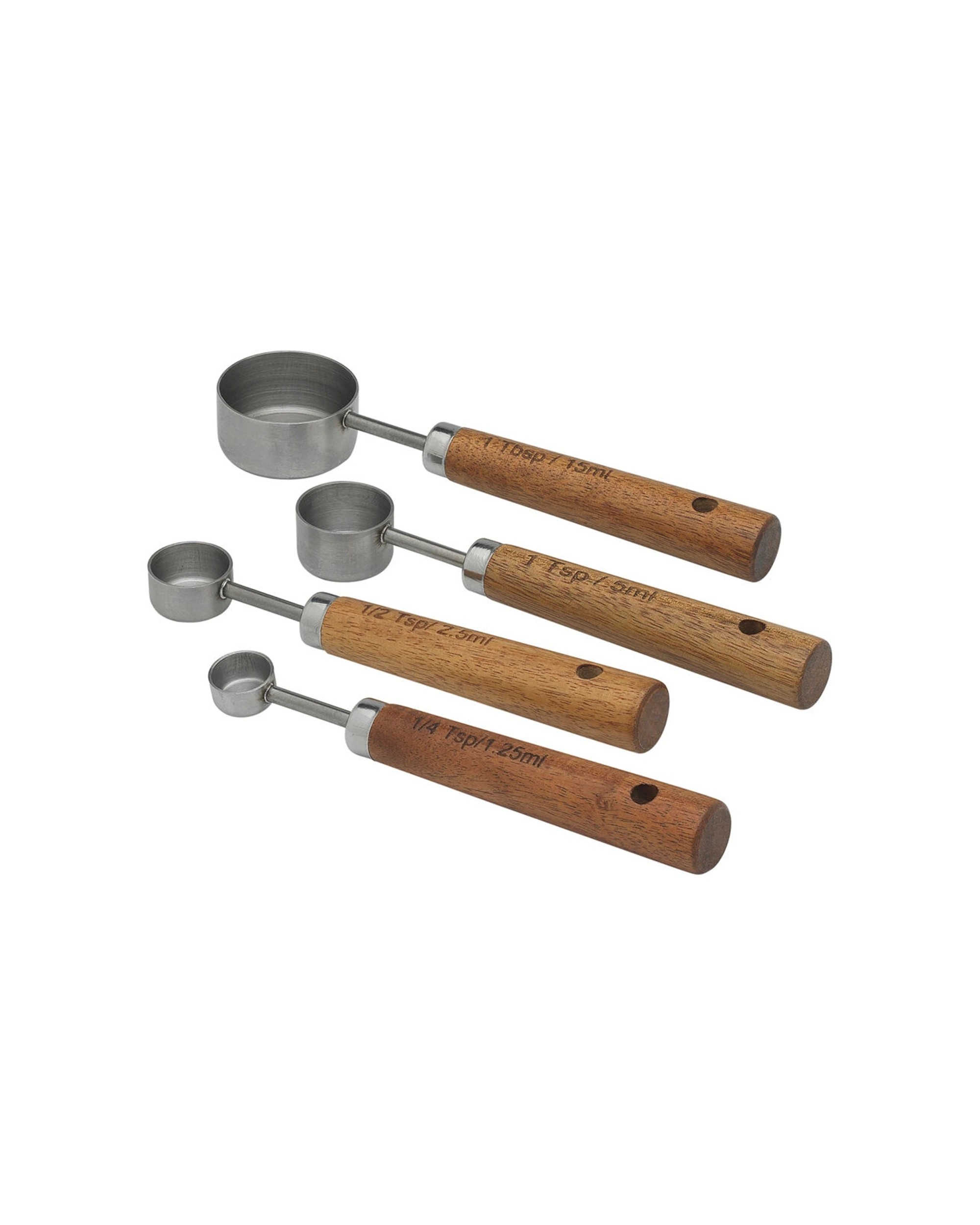 1 Ecology 4PC Provisions Stainless Steel Measuring Spoons Set Acacia Handle - Silver, 1 of 2