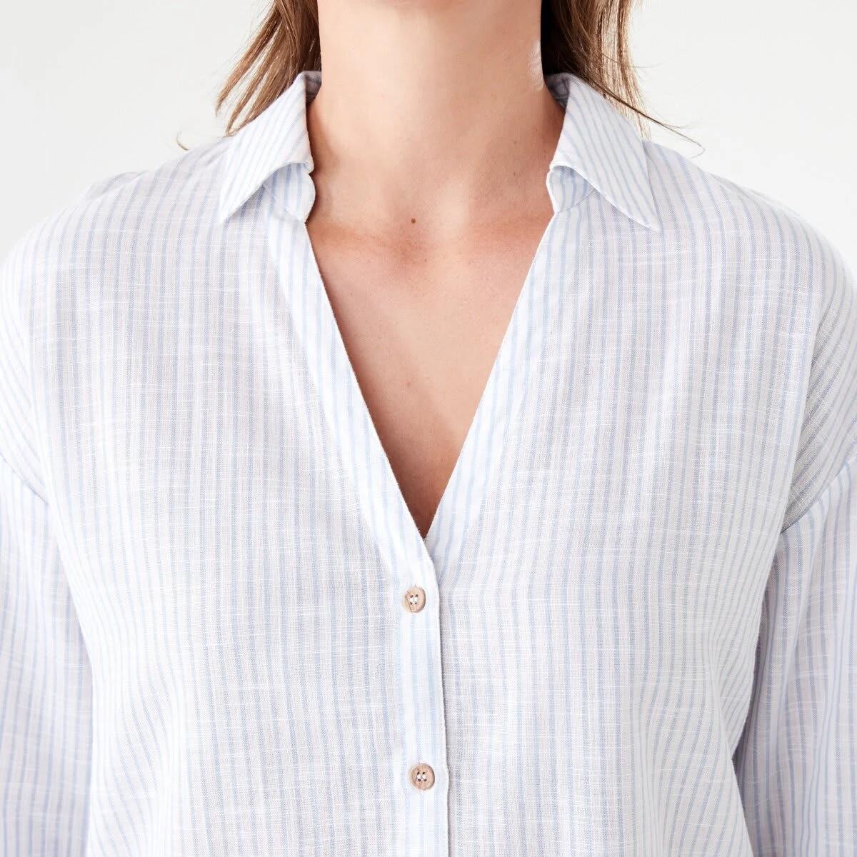 5 Long Sleeve Cotton Slub Stripe Shirt MONO STRIPE BLUE, 5 of 6