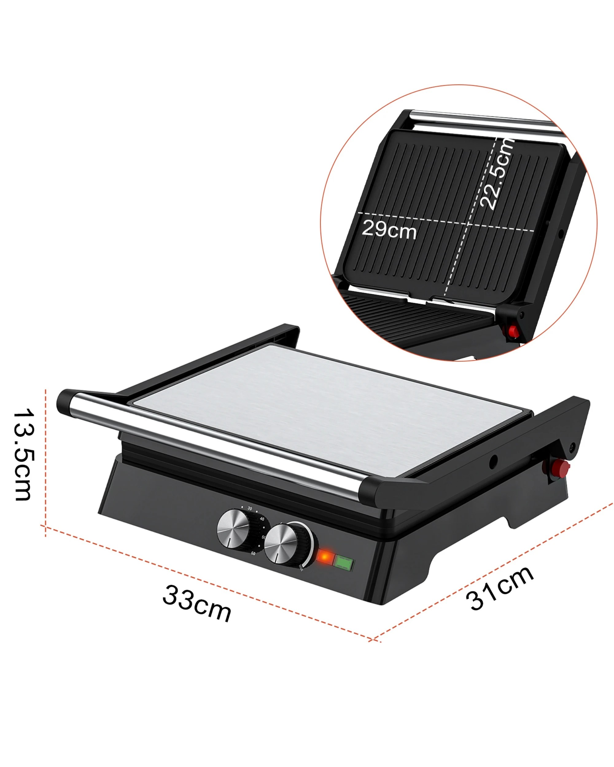 2 Yopower Electric Grill & Sandwich Maker 1800W - Black, 2 of 3