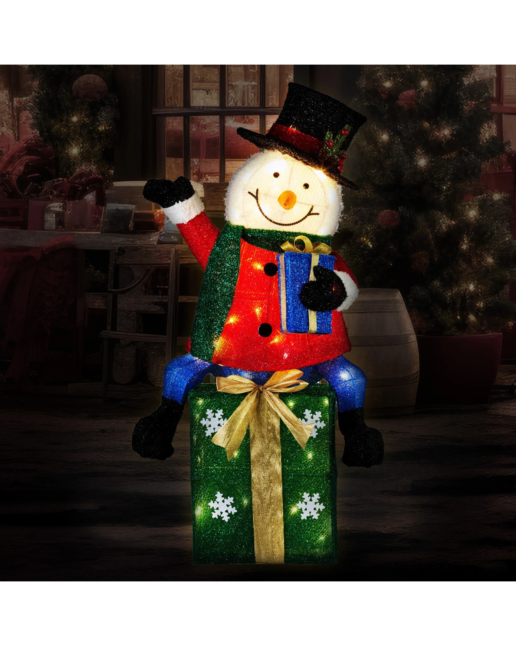 7 Christabelle 85cm Christmas Snowman On Presents Display With Lights, 7 of 9