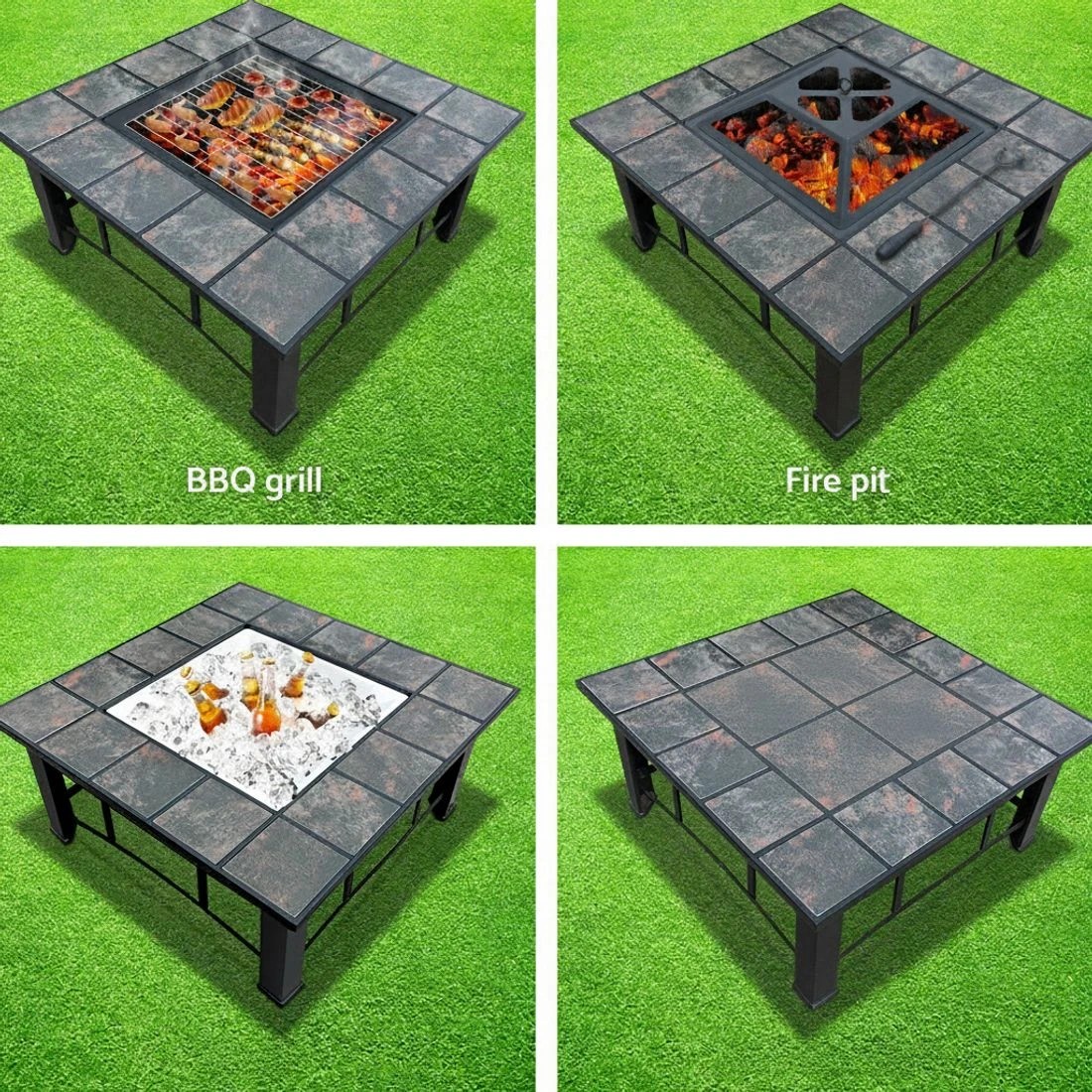 3 Grillz Fire Pit BBQ Grill Ice Bucket 4-In-1 Table - Black, 3 of 7