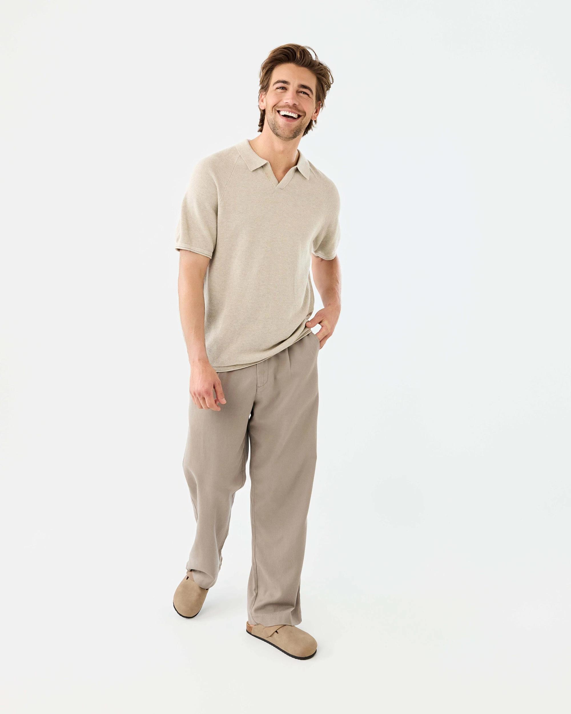 2 True Knit Raglan Polo Shirt Bge Marle, 2 of 8