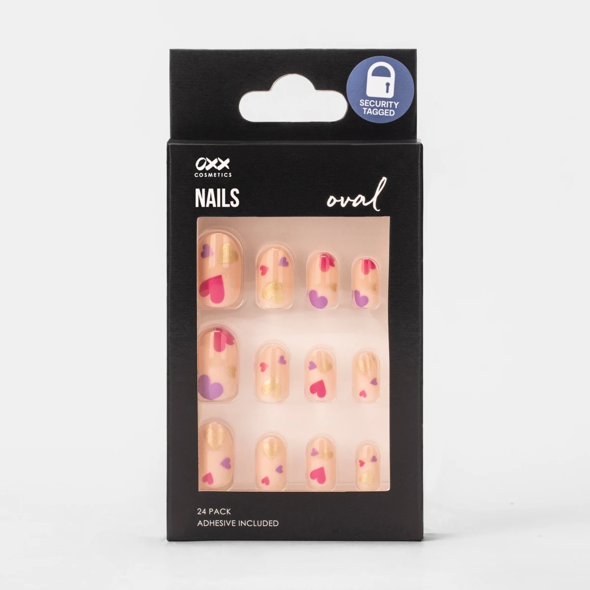 1 OXX Cosmetics 24 Pack False Nails with Adhesive - Oval Shape, Metallic Hearts, 1 of 5