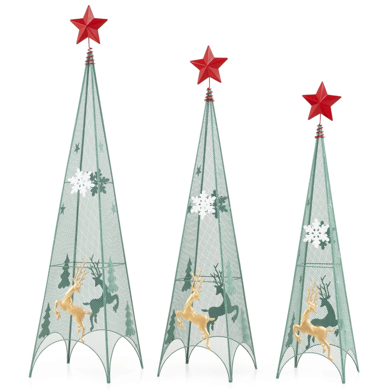 1 Costway 3PCS Tower Shaped Artificial Christmas Trees w/Removable Star Toppers, 1 of 1