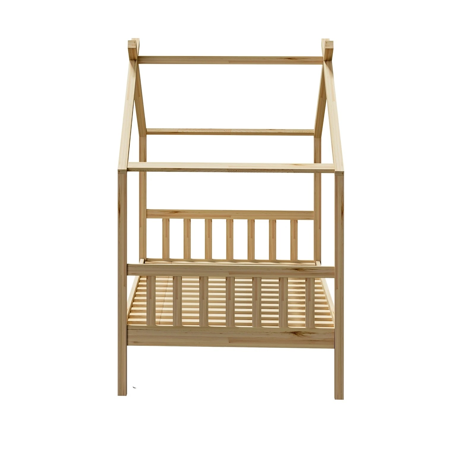 2 Oikiture Bed Frame Wooden Base Kids Single Timber House Beds
 - Natural, 2 of 10