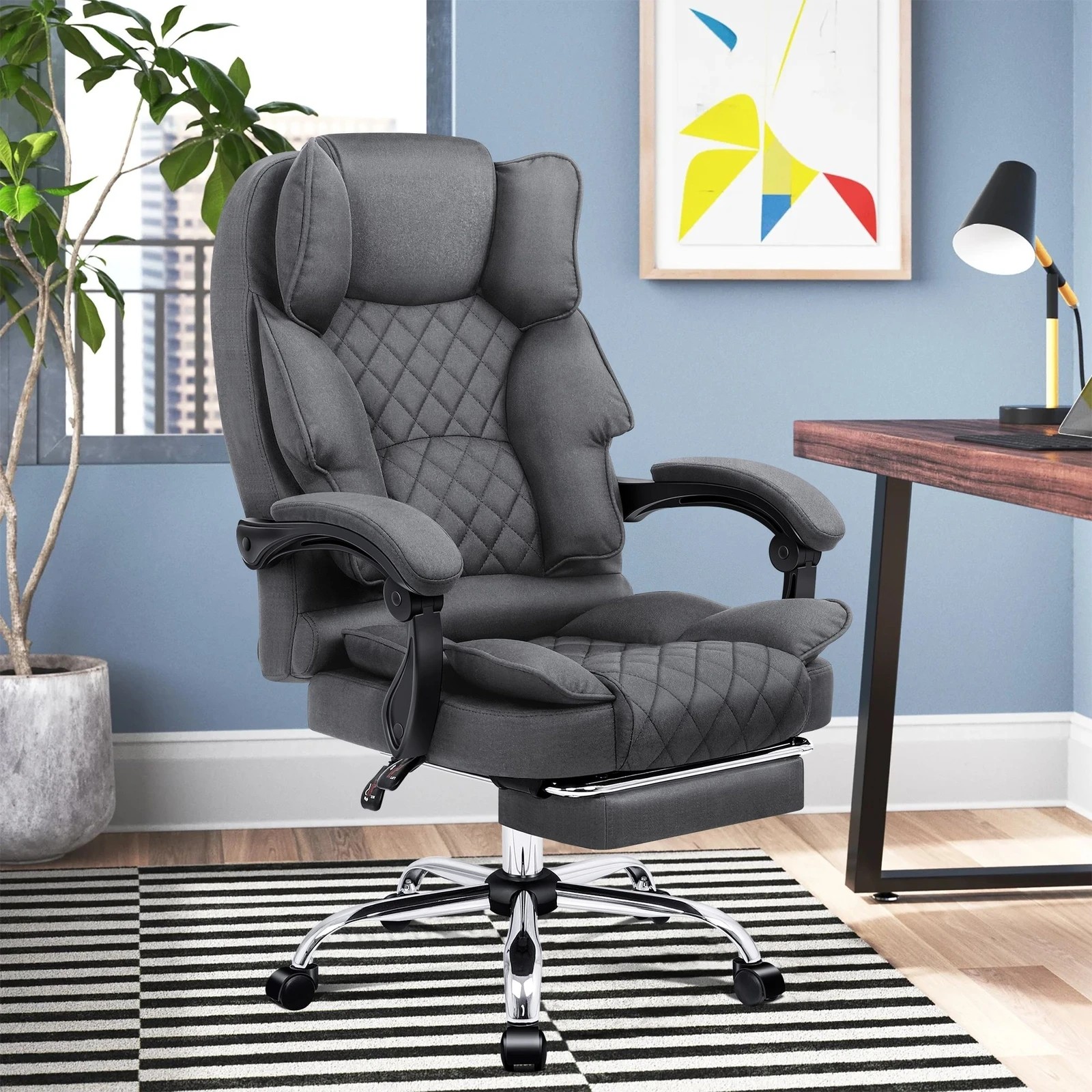2 Alfordson Office Chair Gaming Executive Seat Computer Racer Fabric Recliner - Grey, 2 of 10