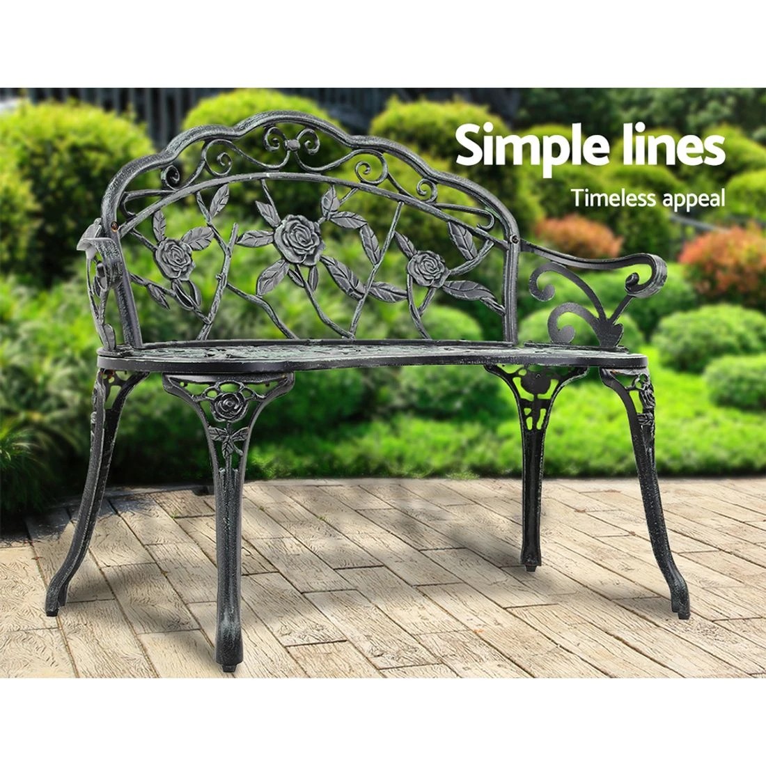 5 Gardeon Outdoor Garden Bench Seat 100cm Cast Aluminium Patio Chair - Green, 5 of 8