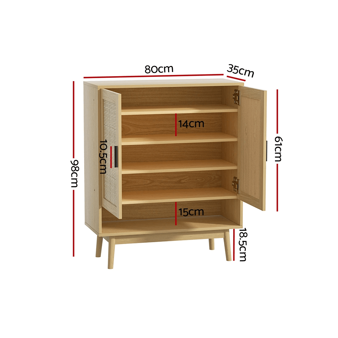 3 Artiss Shoe Rack Cabinet Rattan 5-tier 20 Pairs Dani - Natural, 3 of 3