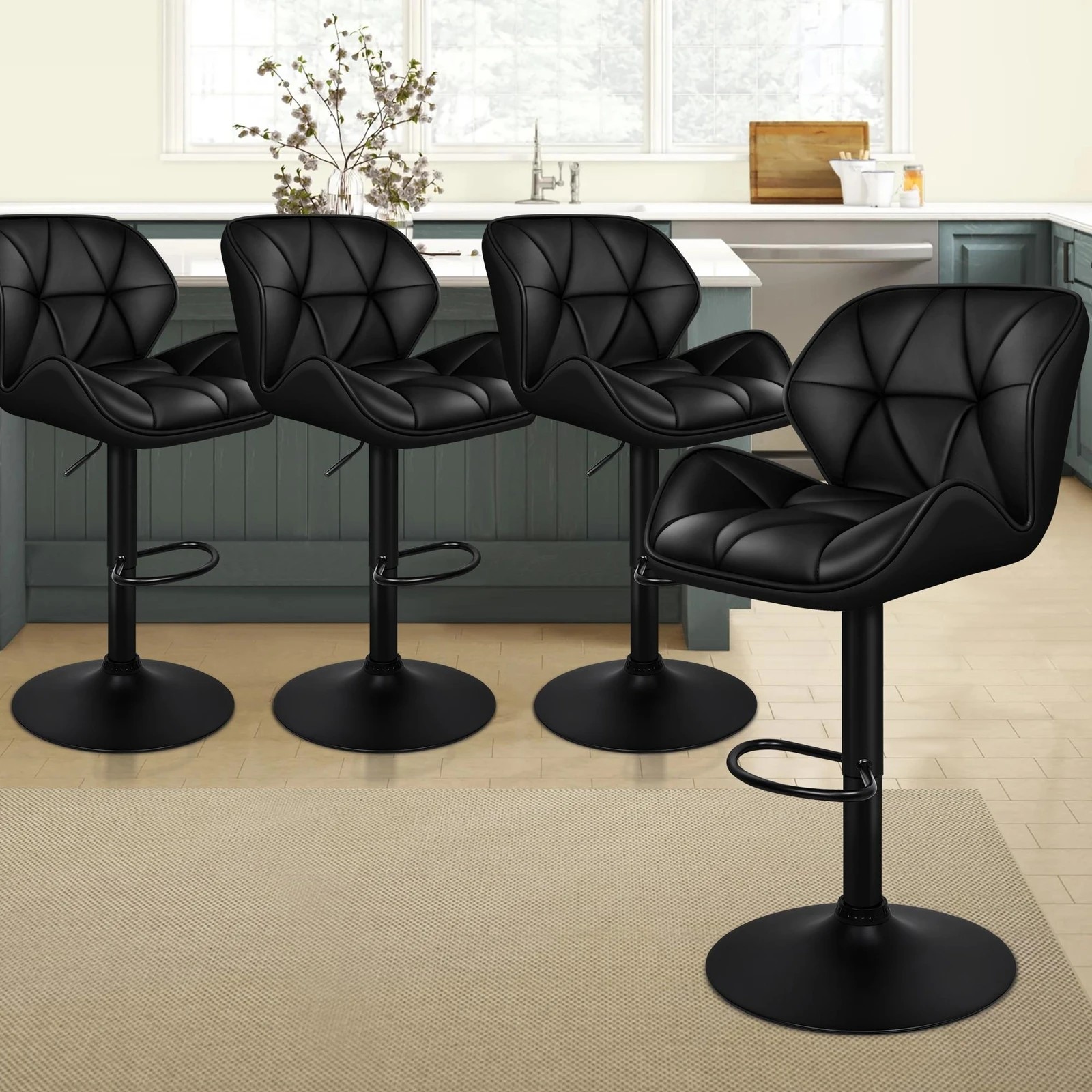 2 Alfordson 4x Bar Stools Willa Kitchen Gas Lift Swivel Chair Leather - Black, 2 of 9