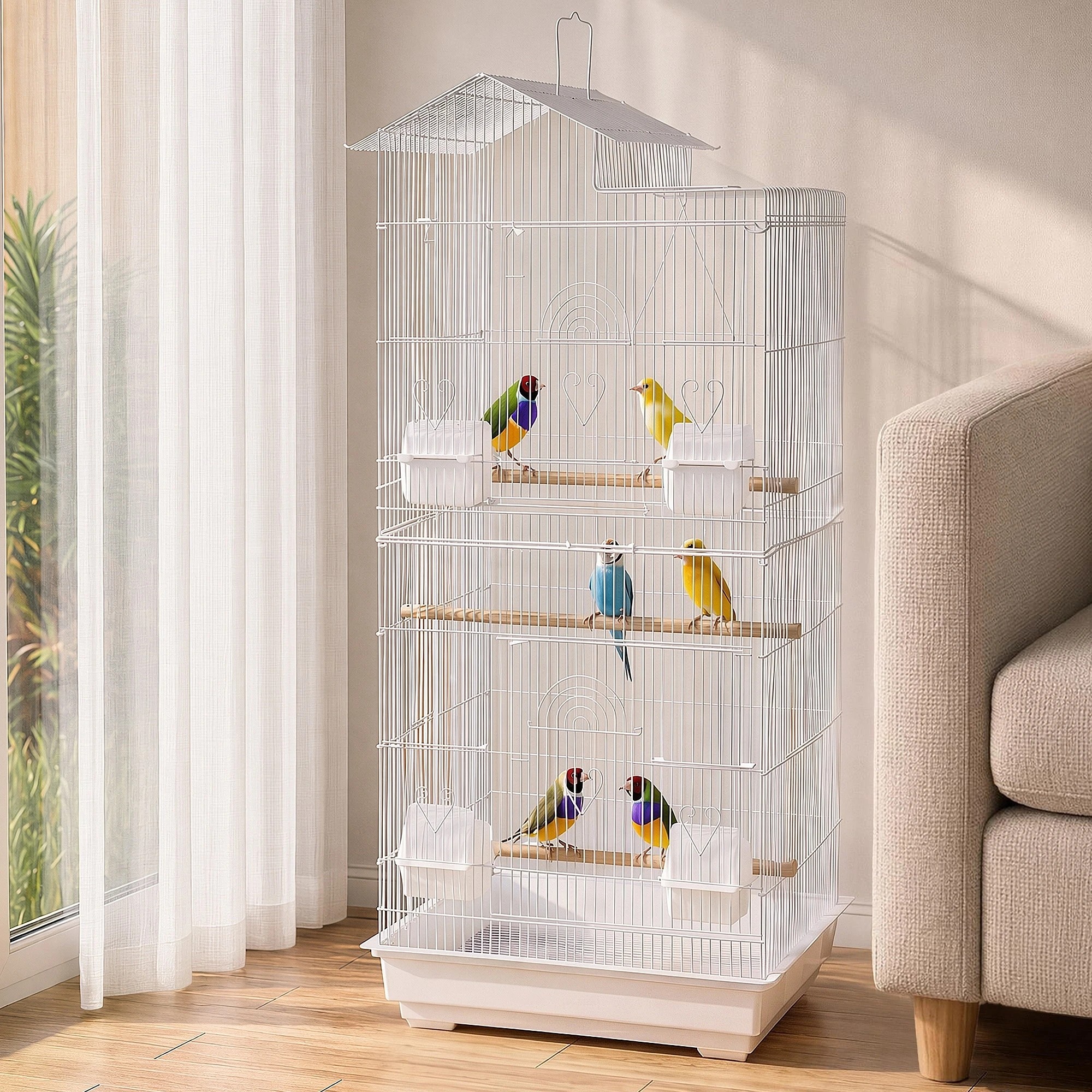 2 i.Pet 100cm Bird Cage Aviary Parrot Budgie - White, 2 of 8