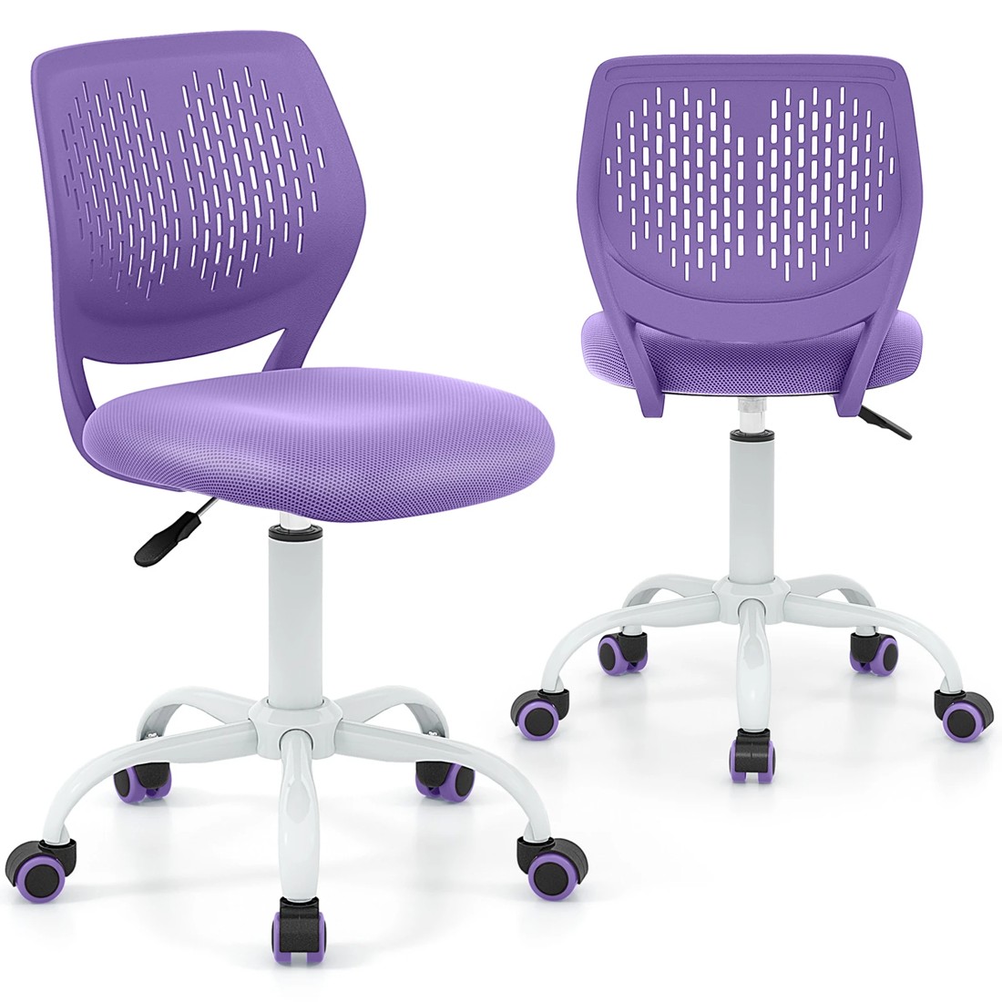 1 Costway Swivel Chair Teens Desk Chair w/Adjustable Height - Purple, 1 of 3