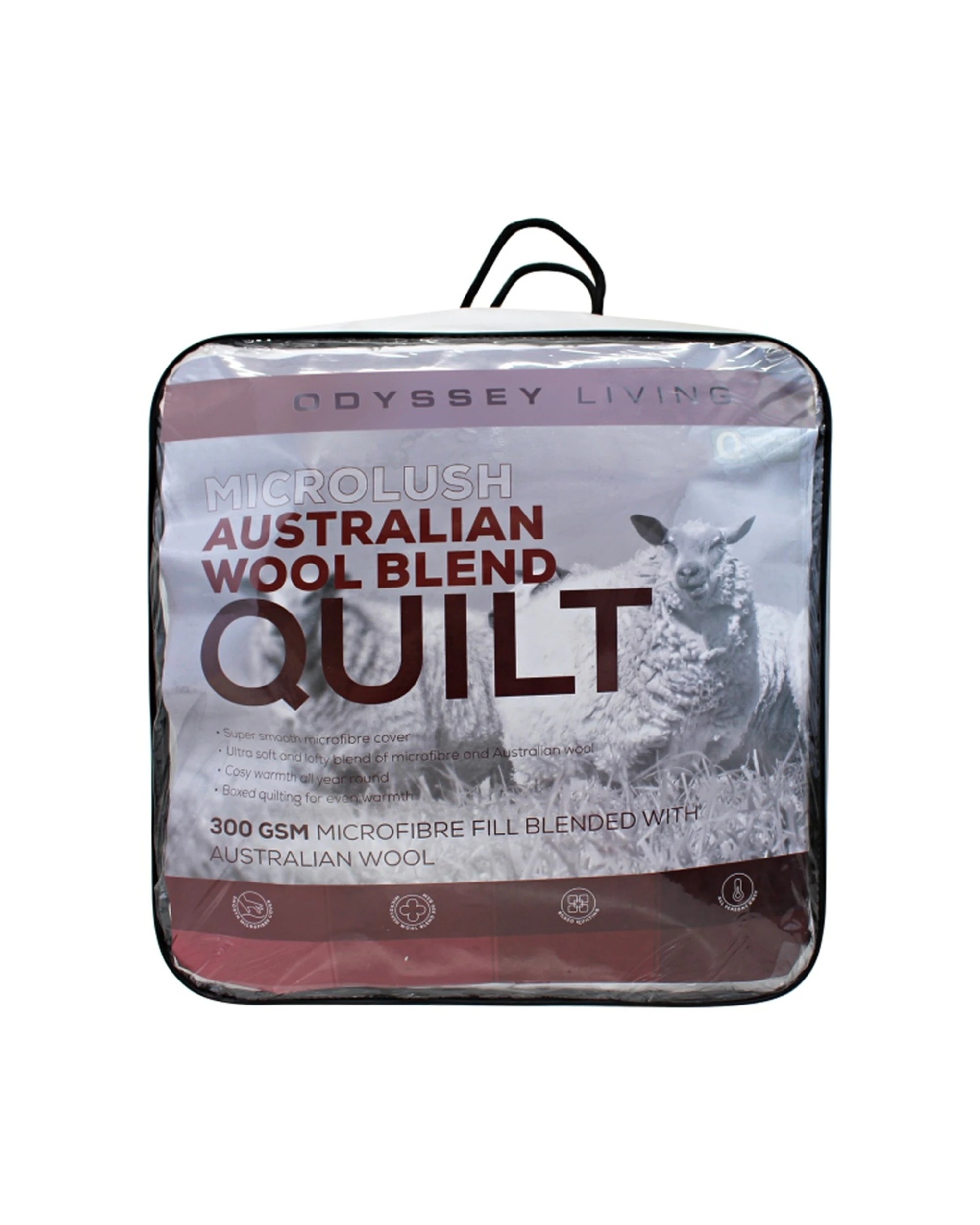 1 Odyssey Living Microlush Australian Wool Blend 300gsm Quilt Doona - Queen Bed - White, 1 of 2