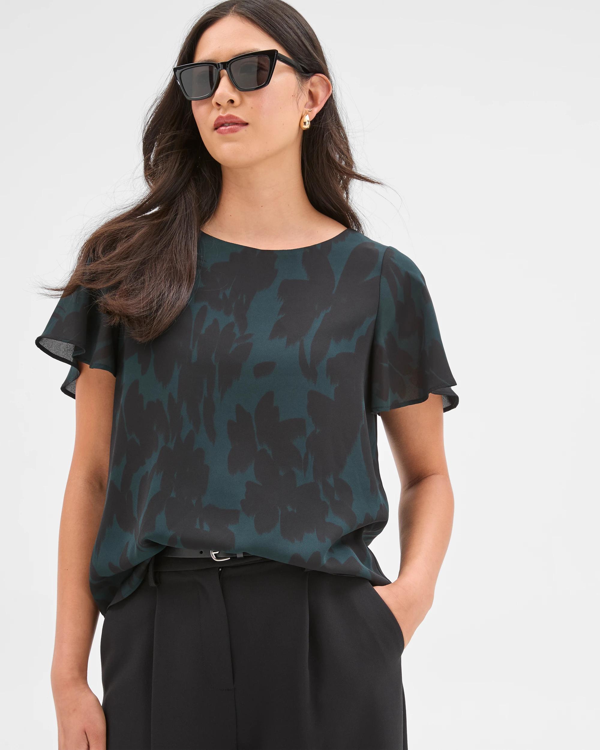 1 Preview Ella Crew Neck Blouse FLORAL BLUR, 1 of 5