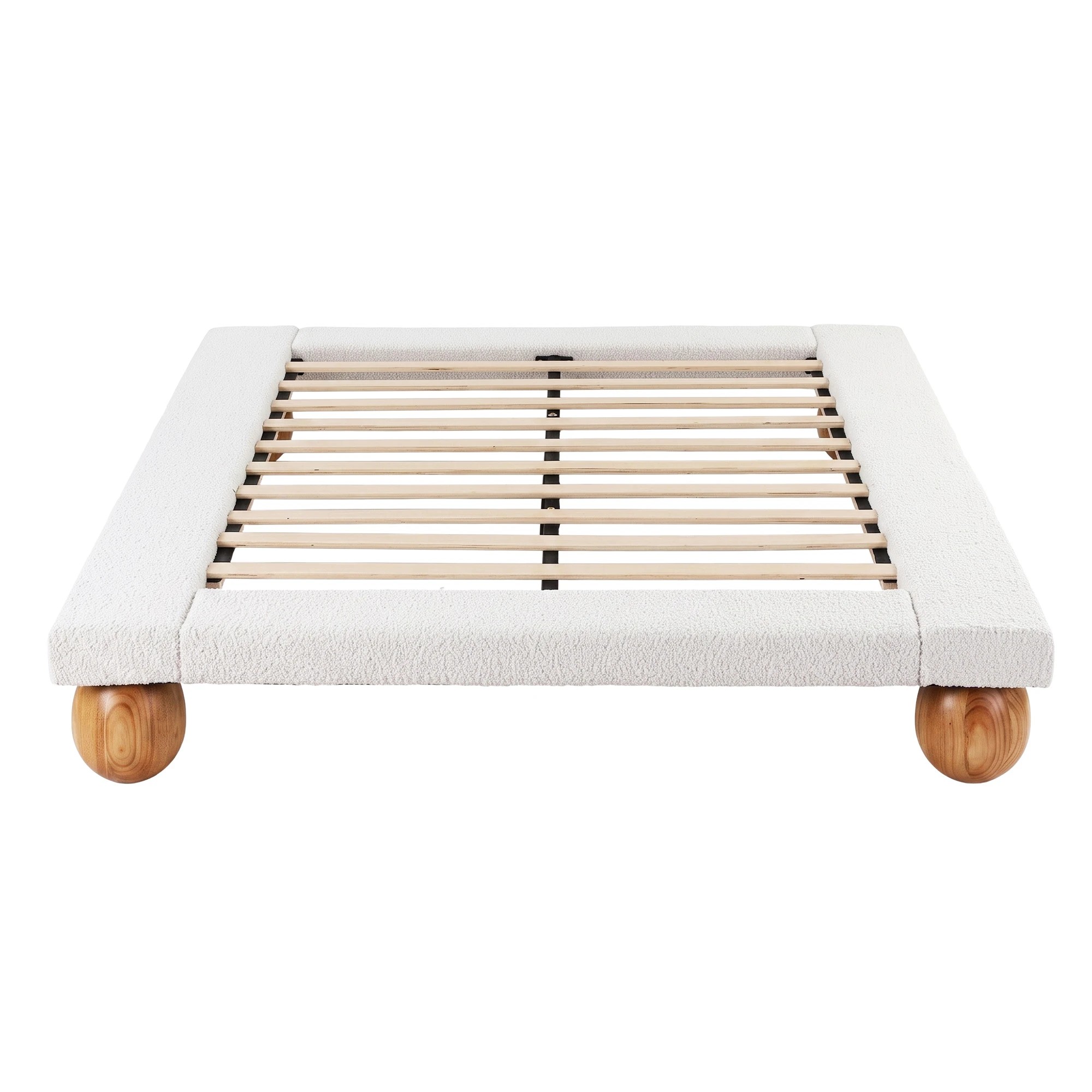7 Artiss Bed Frame with Boucle Upholstery and Solid Rubber Wood Legs - Queen Bed - Beige, 7 of 10