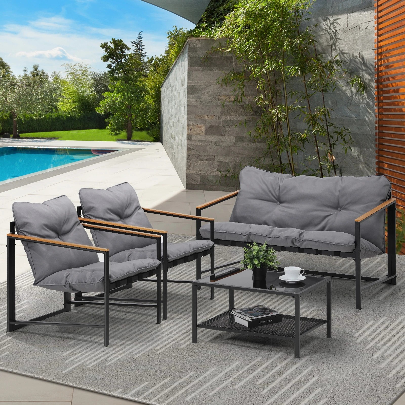 10 Livsip 4 Seater Outdoor Lounge Sofa Furniture Setting Garden Patio Chairs Table
 - Multi, 10 of 10