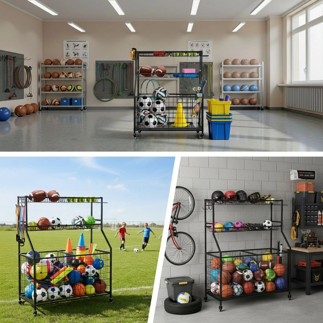 6 Everfit Sports Equipment Organizer Storage with Wheels Multi-Sport Garage Gym - Black, 6 of 6