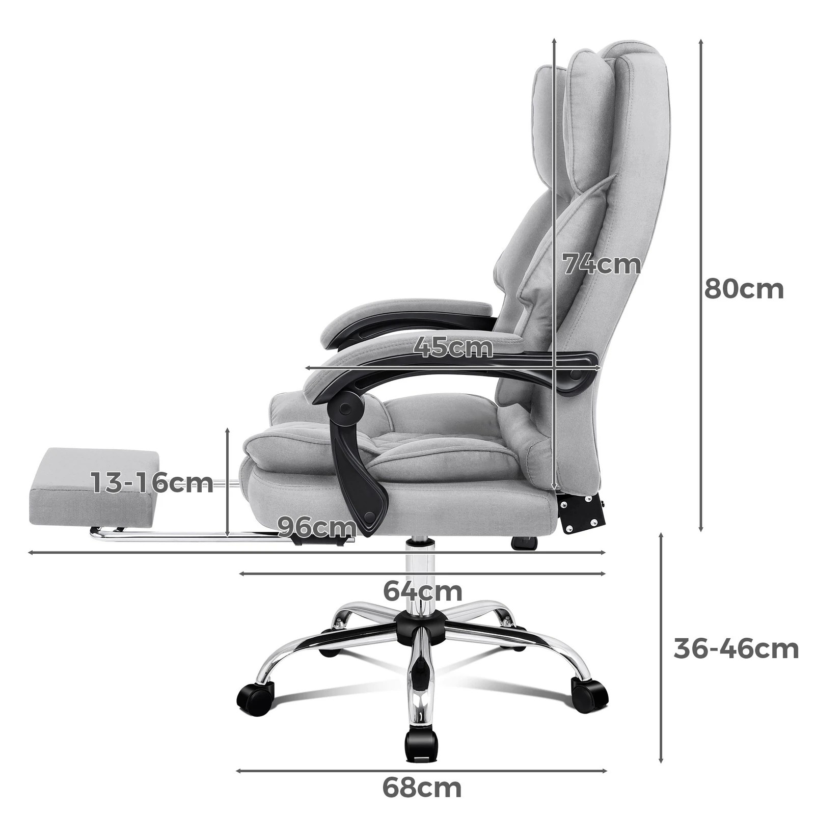 4 Alfordson Office Chair Gaming Executive Seat Computer Racer Fabric Recliner - Grey, 4 of 10