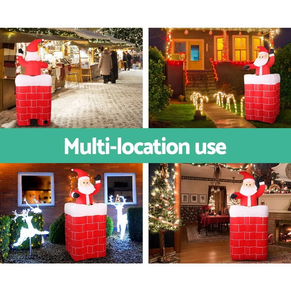 4 Jingle Jollys Christmas Inflatable Santa Pop Up 1.8M Illuminated Decorations - Multi, 4 of 9