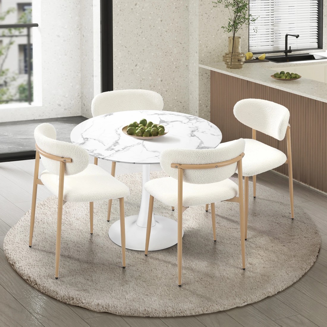 3 Oikiture 90cm Round Dining Table with 4x Dining Chairs Boucle - Multi, 3 of 9