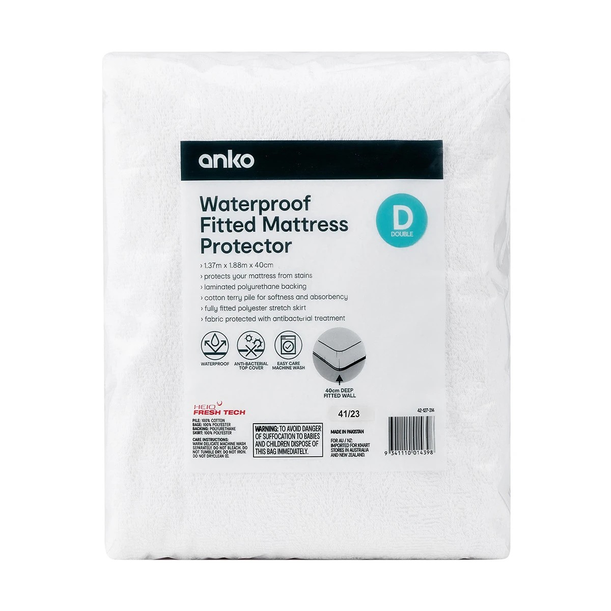 1 Waterproof Fitted Mattress Protector - Double Bed, White, 1 of 4
